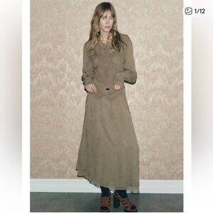 Zara Jacquard Embroidered Gray Green Midi Dress